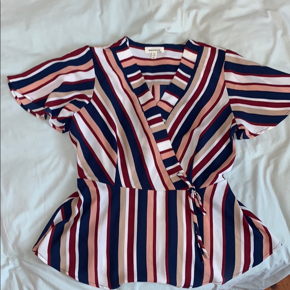 Striped dress blouse with a v neck